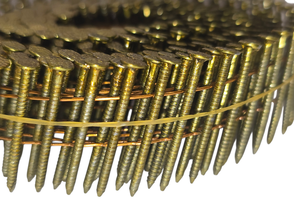 Wire Welded Coil Pallet Nails 15° 1-1/4"x.083" Bright Ring - 14,000 Count (40 Rolls)
