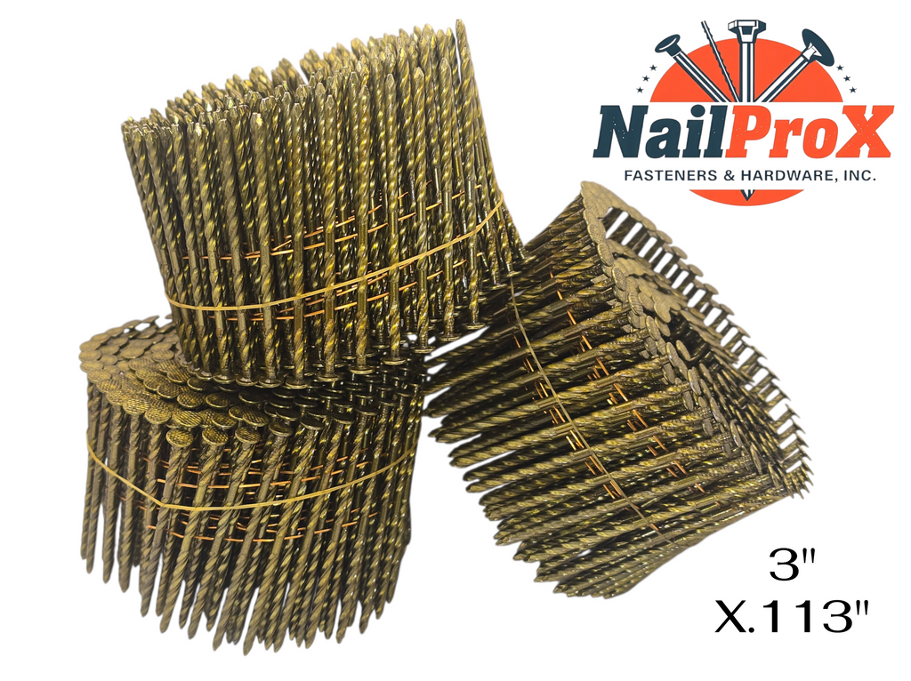 Wire Welded Coil Pallet Nails 3"x.113" Bright Screw - 4,500 Count (20 Rolls)