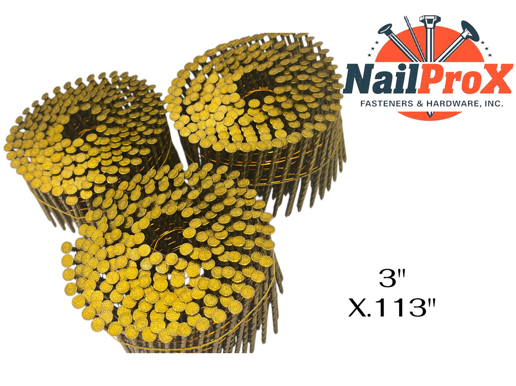 Wire Welded Coil Pallet Nails 3"x.113" Bright Screw - 4,500 Count (20 Rolls)