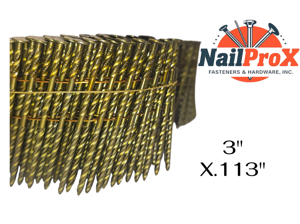 Wire Welded Coil Pallet Nails 3"x.113" Bright Screw - 4,500 Count (20 Rolls)